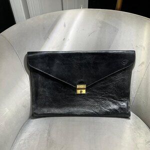 Vintage black leather document clutch